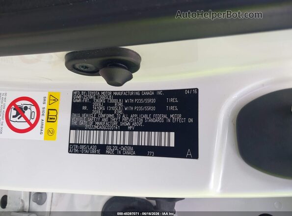 2T2ZZMCA0GC020141 2016 LEXUS RX 350 White Widok komory silnika