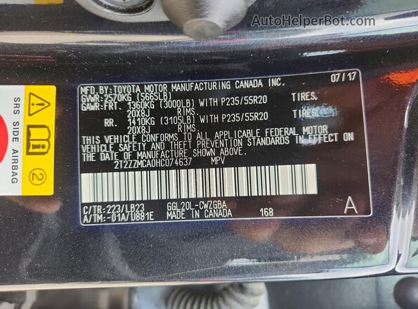 2T2ZZMCA0HC074637 2017 LEXUS RX Black 