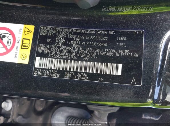 2T2ZZMCA1KC121536 2019 LEXUS RX 350 Black Вид підкапотного простору