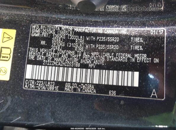 2T2ZZMCA2HC053188 2017 LEXUS RX 350 Black Vista del compartimento del motor