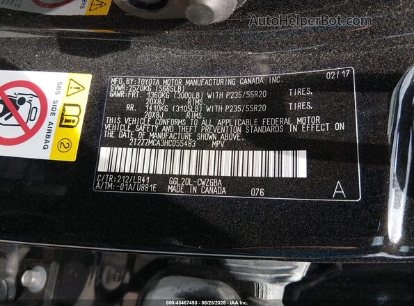 2T2ZZMCA3HC055483 2017 LEXUS RX 350 Black Շարժիչի բաժամունքի տեսք