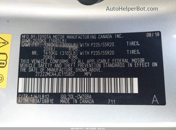 2T2ZZMCA4JC115857 2018 LEXUS RX 350 Silver 