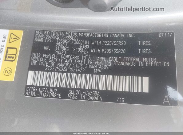 2T2ZZMCA5HC074472 2017 LEXUS RX 350 Gray Вид підкапотного простору