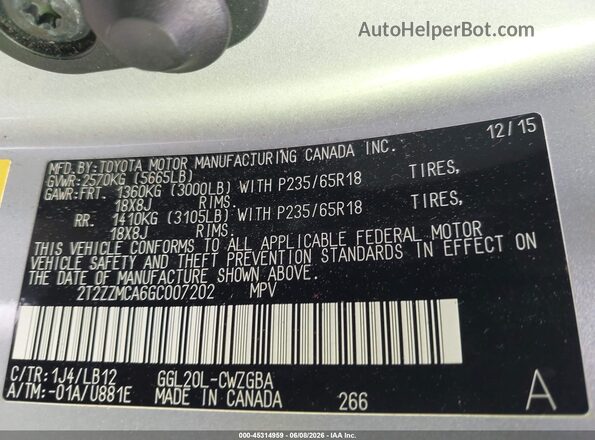 2T2ZZMCA6GC007202 2016 LEXUS RX 350 Серебряный Вид подкапотного пространства