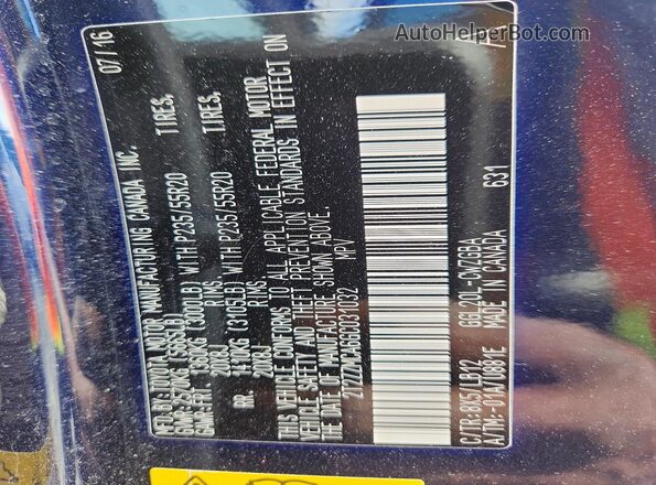 2T2ZZMCA6GC031032 2016 LEXUS RX Blue VIN sticker view