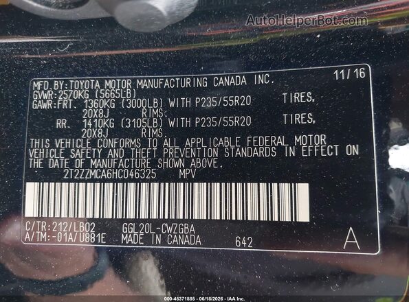2T2ZZMCA6HC046325 2017 LEXUS RX 350 Black Engine compartment view