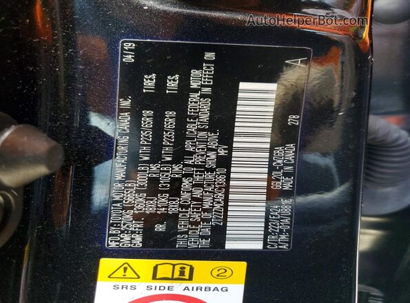 2T2ZZMCA6KC138610 2019 LEXUS RX Black VIN კოდის სტიკერის ხედი
