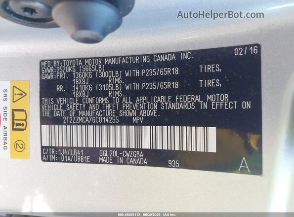 2T2ZZMCA7GC014255 2016 LEXUS RX 350 Silver Vista del compartimento del motor