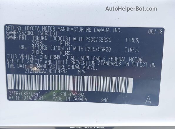 2T2ZZMCA7JC109213 2018 LEXUS RX 350 White ძრავის განყოფილების ხედი