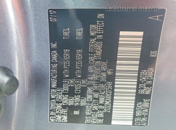 2T2ZZMCAXHC075648 2017 LEXUS RX Charcoal VIN կոդի պիտակի տեսք