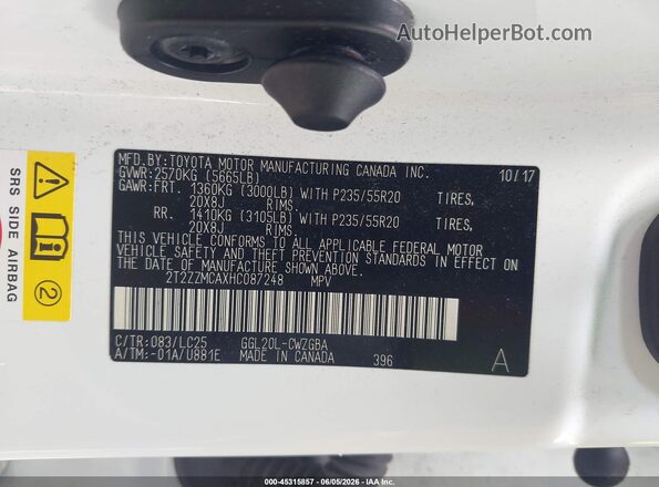 2T2ZZMCAXHC087248 2017 LEXUS RX 350 White Engine compartment view