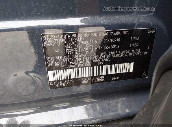 2T36CRAV1TC004592 2026 TOYOTA RAV4 Dark Blue Widok komory silnika