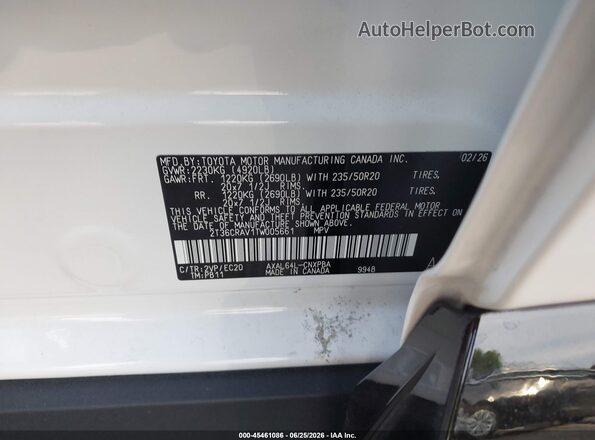 2T36CRAV1TW005661 2026 TOYOTA RAV4 White ძრავის განყოფილების ხედი