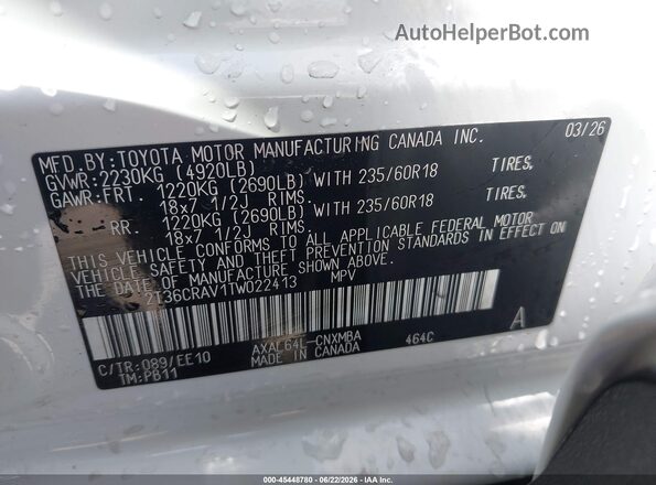 2T36CRAV1TW022413 2026 TOYOTA RAV4 White Вид підкапотного простору