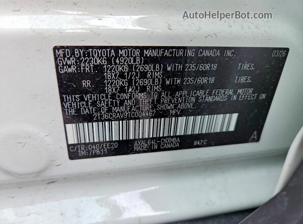2T36CRAV9TC004467 2026 TOYOTA RAV4 White 