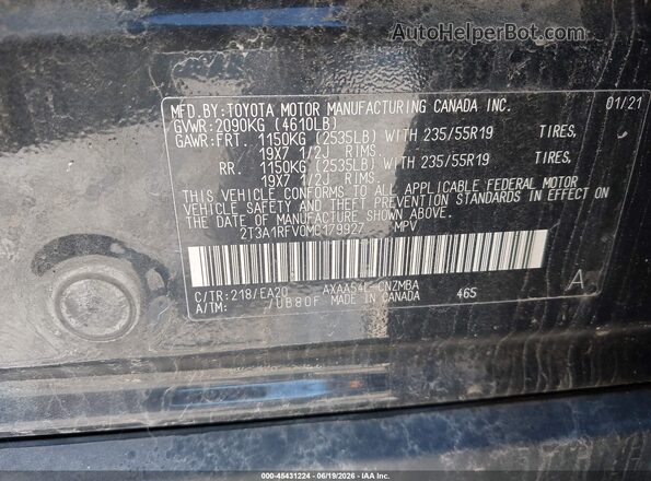 2T3A1RFV0MC179927 2021 TOYOTA RAV4 Black Շարժիչի բաժամունքի տեսք