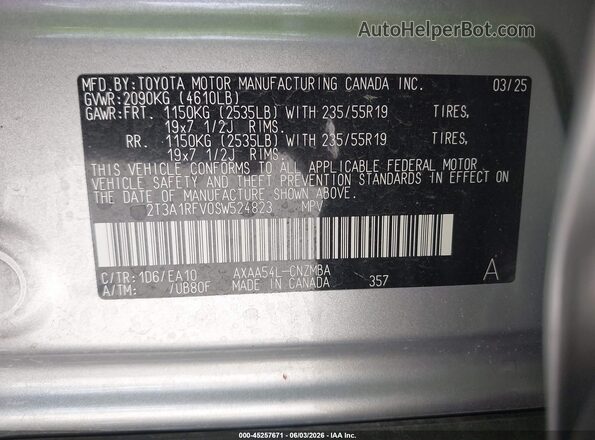 2T3A1RFV0SW524823 2025 TOYOTA RAV4 Silver ძრავის განყოფილების ხედი