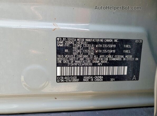 2T3A1RFV2LW108306 2020 TOYOTA RAV4 Серый Вид наклейки с VIN-кодом