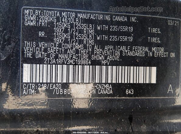 2T3A1RFV3MC199864 2021 TOYOTA RAV4 Black Vista del compartimento del motor