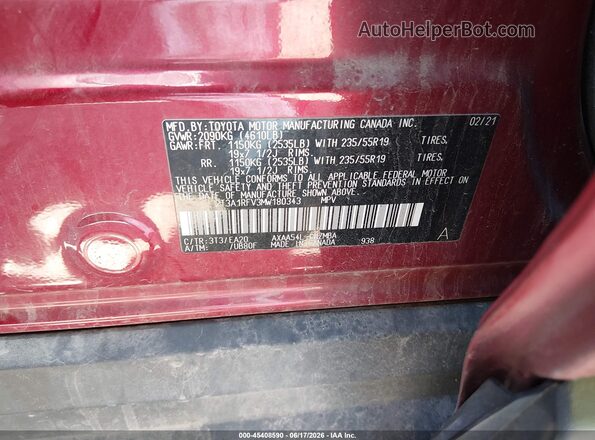 2T3A1RFV3MW180343 2021 TOYOTA RAV4 Темно-бордовый Вид подкапотного пространства