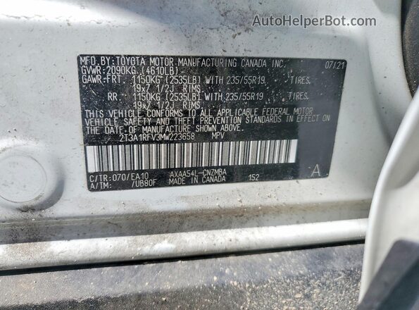 2T3A1RFV3MW223658 2021 TOYOTA RAV4 White VIN կոդի պիտակի տեսք