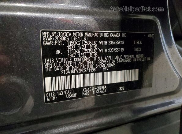 2T3A1RFV3PC371198 2023 TOYOTA RAV4 Gray Вид наклейки з VIN-кодом