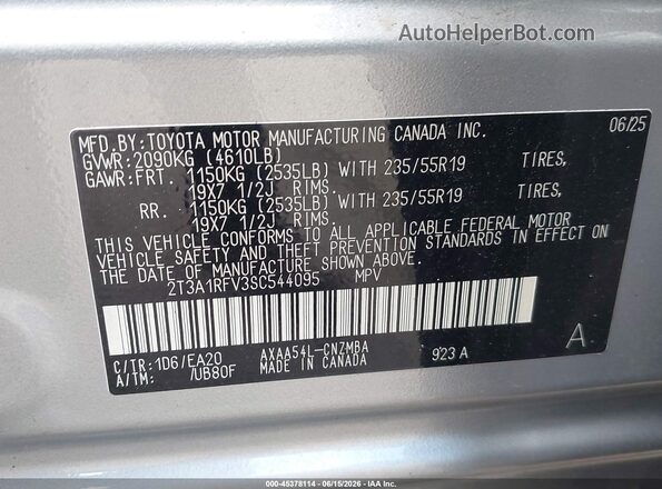 2T3A1RFV3SC544095 2025 TOYOTA RAV4 Silver Engine compartment view