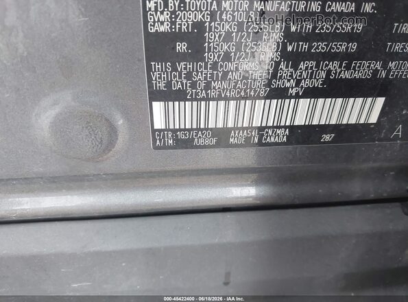 2T3A1RFV4RC414787 2024 TOYOTA RAV4 Gray Вид підкапотного простору