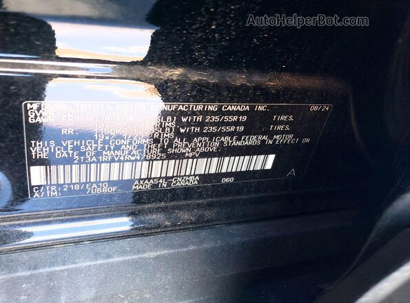 2T3A1RFV4RW478925 2024 TOYOTA RAV4 Black Շարժիչի բաժամունքի տեսք