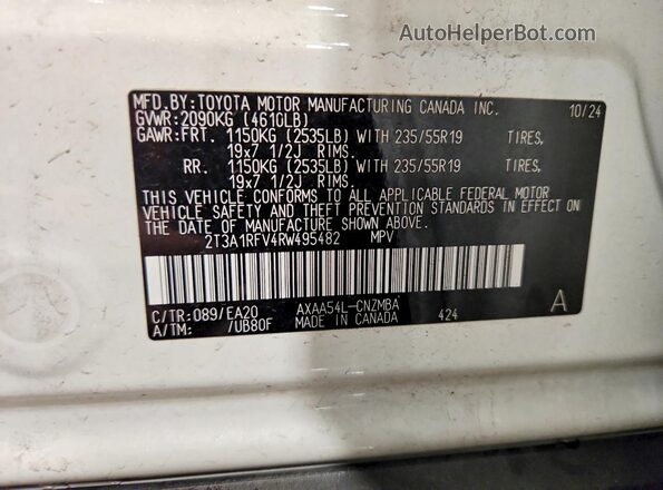 2T3A1RFV4RW495482 2024 TOYOTA RAV4 White 