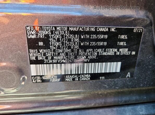 2T3A1RFV5MW224715 2021 TOYOTA RAV4 Серый 