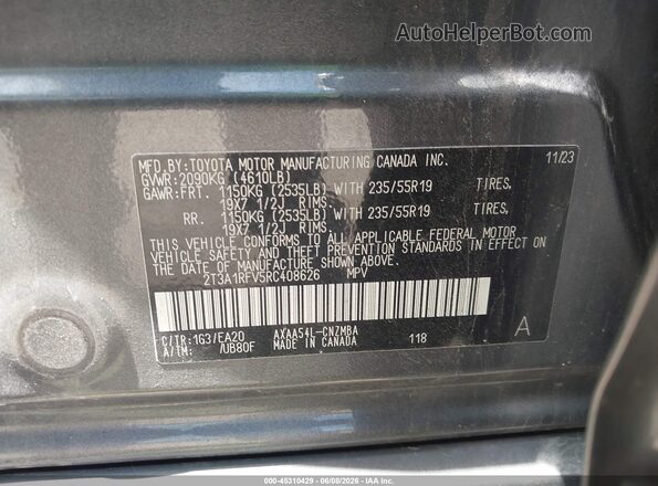 2T3A1RFV5RC408626 2024 TOYOTA RAV4 Gray Vista del compartimento del motor