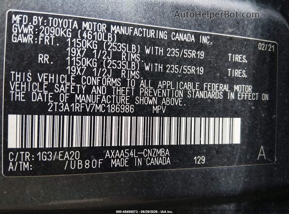 2T3A1RFV7MC186986 2021 TOYOTA RAV4 Gray Widok komory silnika
