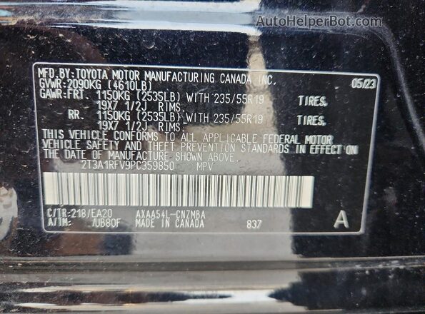 2T3A1RFV9PC359850 2023 TOYOTA RAV4 Black VIN sticker view