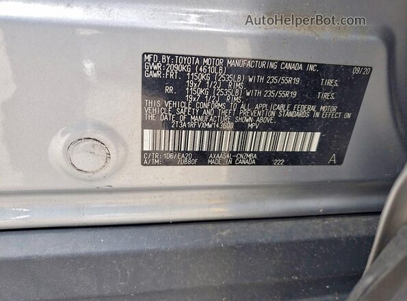 2T3A1RFVXMW143600 2021 TOYOTA RAV4 Silver Вид наклейки з VIN-кодом
