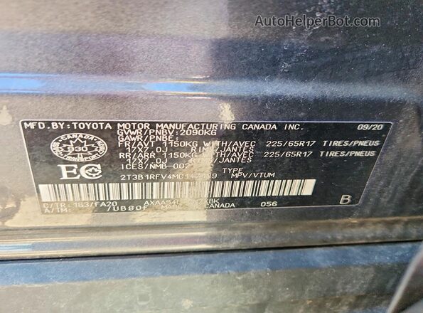 2T3B1RFV4MC147129 2021 TOYOTA RAV4 Gray Панорамний вид салону 360°