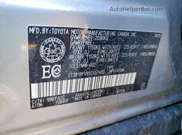 2T3B1RFV8SC557400 2025 TOYOTA RAV4 Silver VIN կոդի պիտակի տեսք
