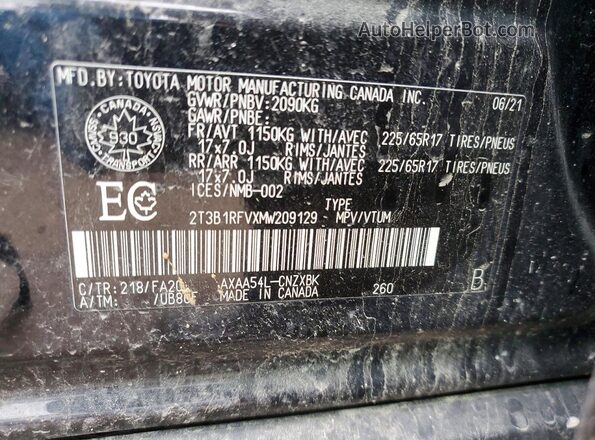 2T3B1RFVXMW209129 2021 TOYOTA RAV4 Black 