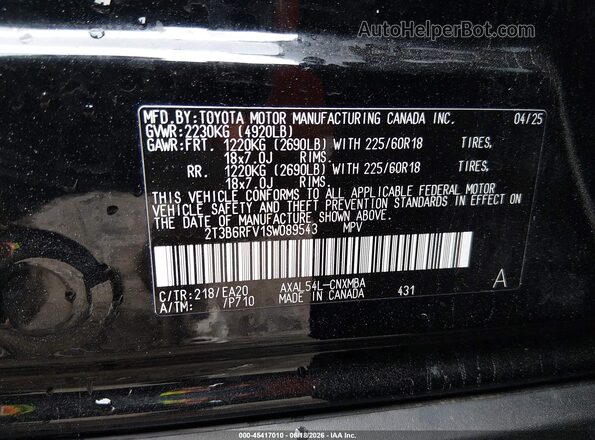 2T3B6RFV1SW089543 2025 TOYOTA RAV4 HYBRID Black Շարժիչի բաժամունքի տեսք