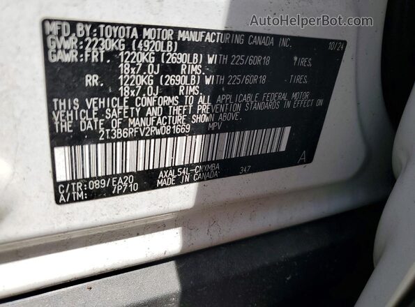 2T3B6RFV2RW081669 2024 TOYOTA RAV4 White VIN sticker view