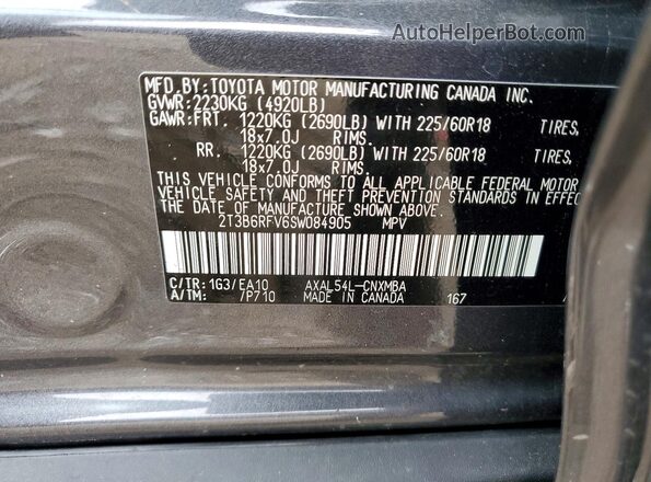 2T3B6RFV6SW084905 2025 TOYOTA RAV4 Gray Widok naklejki z numerem VIN