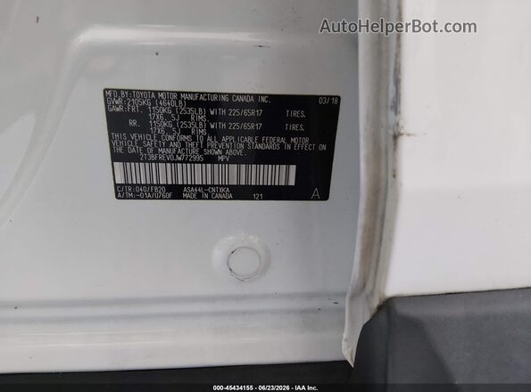 2T3BFREV0JW772995 2018 TOYOTA RAV4 White ძრავის განყოფილების ხედი