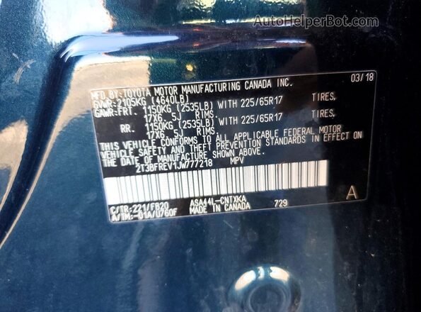 2T3BFREV1JW777218 2018 TOYOTA RAV4 Blue 