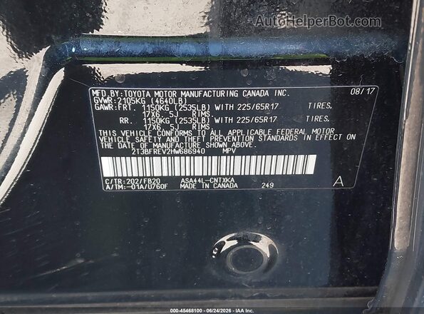 2T3BFREV2HW686940 2017 TOYOTA RAV4 Black Вид підкапотного простору