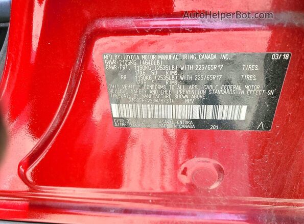 2T3BFREV2JW767314 2018 TOYOTA RAV4 Red 