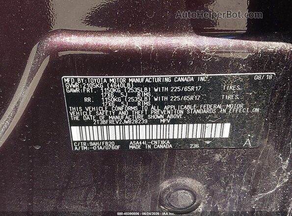 2T3BFREV2JW828239 2018 TOYOTA RAV4 Бордовый Вид подкапотного пространства