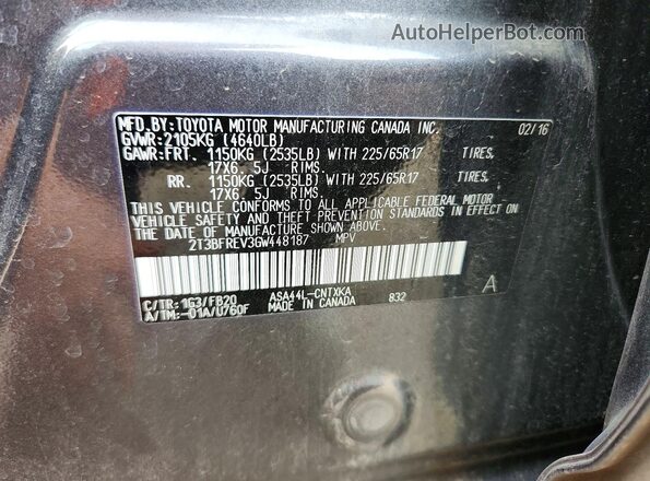 2T3BFREV3GW448187 2016 TOYOTA RAV4 Gray 