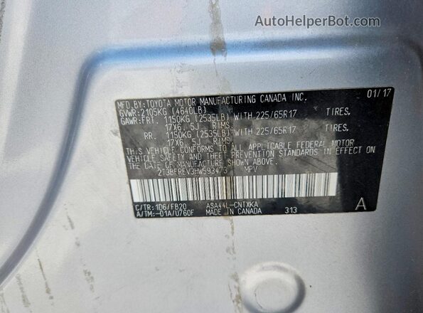 2T3BFREV3HW593473 2017 TOYOTA RAV4 Silver VIN კოდის სტიკერის ხედი