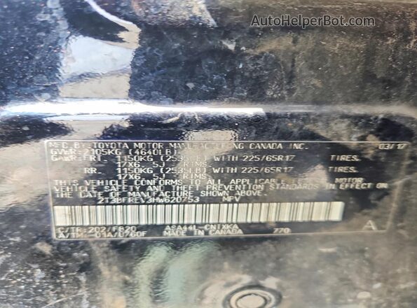 2T3BFREV3HW620753 2017 TOYOTA RAV4 Black VIN კოდის სტიკერის ხედი