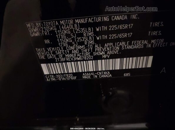 2T3BFREV3HW678202 2017 TOYOTA RAV4 Black Вид підкапотного простору